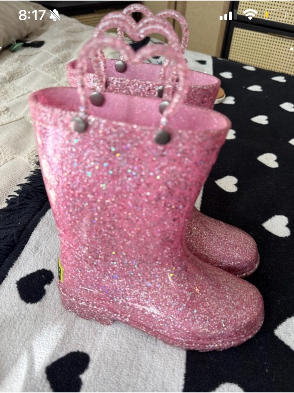 Western Chief Kids Glitter Pink Rain Boots with Pull Handles